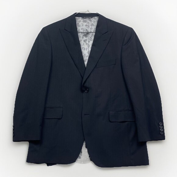 Jack Victor Prossimo Blazer Men 40S Black Pinstripe Sport Coat Grey Paisley AOP - Picture 1 of 14